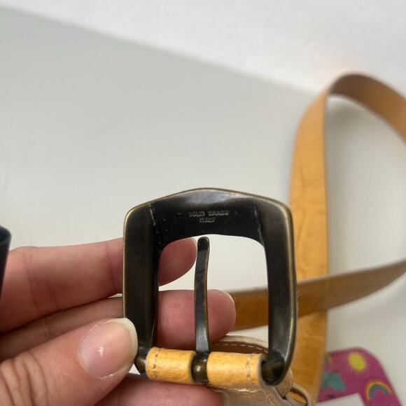 BYBLOS Leather Brass Buckle Womens Belt Sz EU 95 Medium Yellow Italy Adjustable main image 4